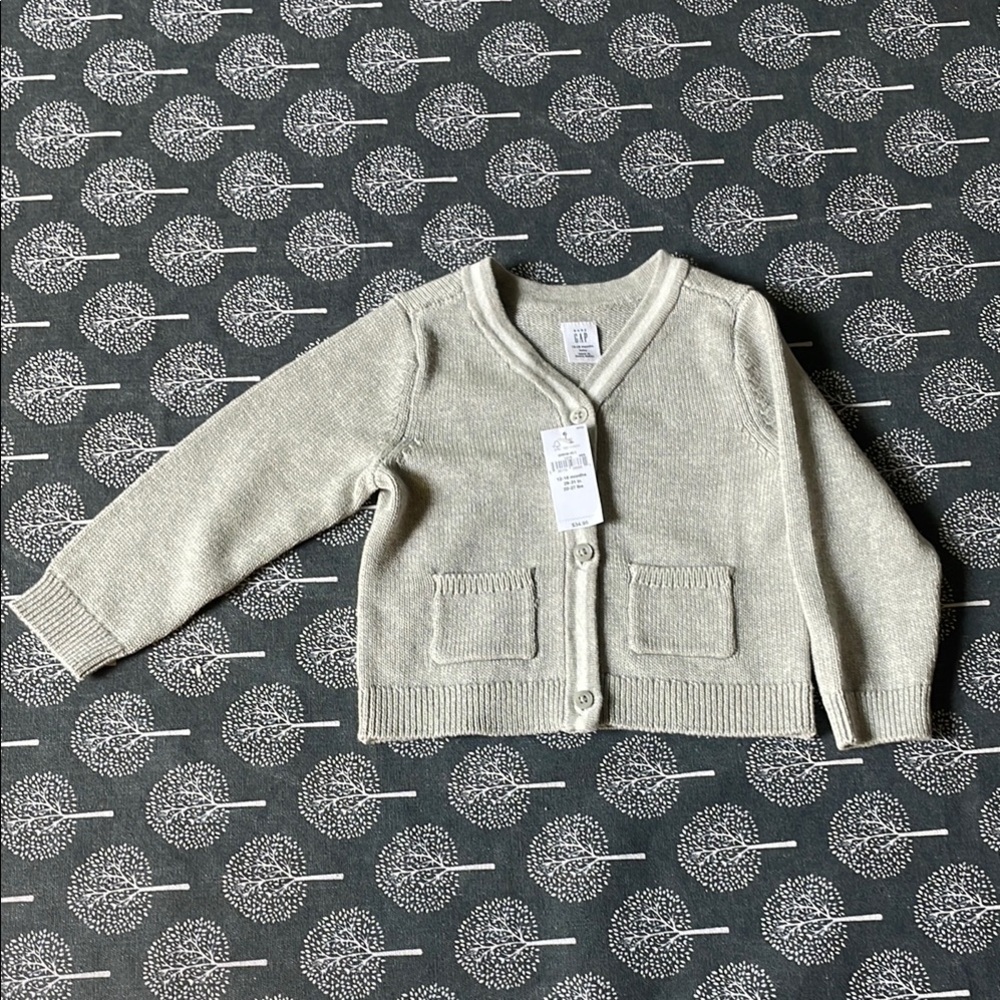Baby GAP Gray and White Cropped Sweater with Ribbed Knit
